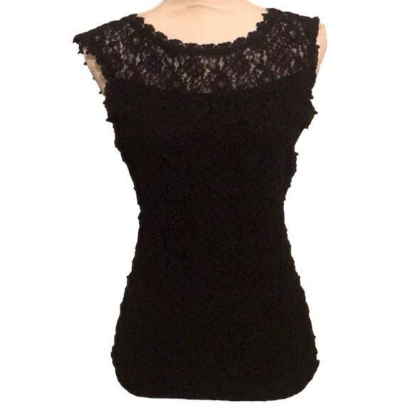 ✨EXPRESS Women's Crochet Lace Trim Black Sz Medium Top Blouse✨ - Picture 4 of 7